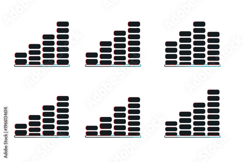 Vibrant 3D Audio Waveform – Black Rounded Bars with Anaglyph Cyan-Pink 3D Effect, Modern Sound Visualization and Music Frequency Icon, Clean Vector Design