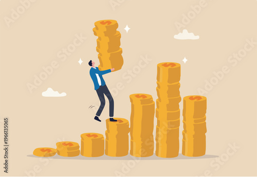 Investment growth compound interest, capital gain profit or wealth accumulation, increase pension fund or revenue, financial success, increase deposit value concept, businessman increase.
