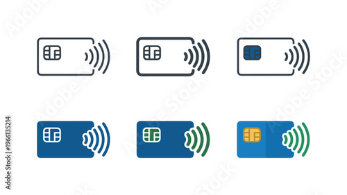 Contactless payment icons showing credit cards with NFC technology and signal waves