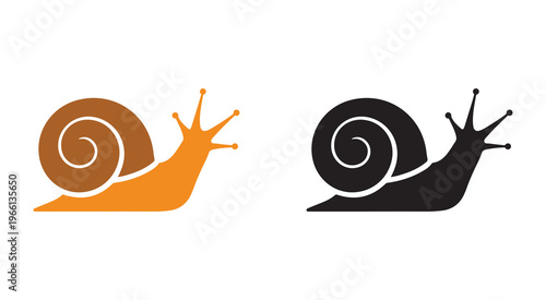 Set of colorful snail silhouette icons isolated on a white background, minimalist vector icons, spiral shell and antennae icons for wildlife projects
