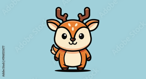 Cartoon deer illustration standing on light blue background ready for design