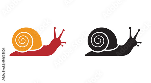 Set of colorful snail silhouette icons isolated on a white background, minimalist vector icons, spiral shell and antennae icons for wildlife projects
