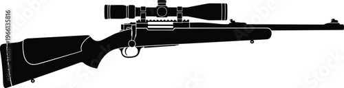Black silhouette of a modern bolt action sniper rifle with optical scope precision firearm vector illustration for hunting military and shooting sports.