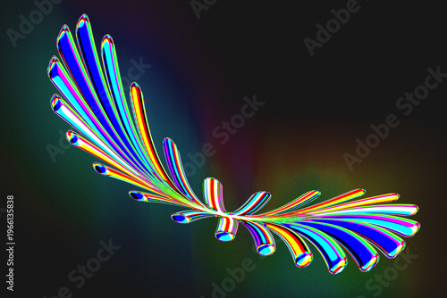 Obraz na plátně Abstract Rainbow Wing-Like Ribbon Pattern on Dark Background – Symmetrical Iride