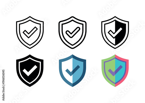 Collection of shield icons with checkmarks representing security and verification