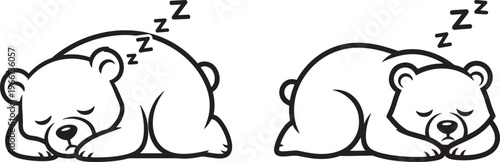 A cute cartoon line art illustration featuring two adorable sleeping bears resting peacefully