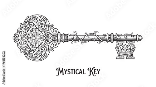 Illustration of a mystical key design element