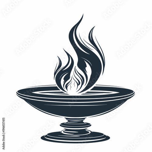 Stylized flame illustration emanating from a decorative bowl isolated on white background