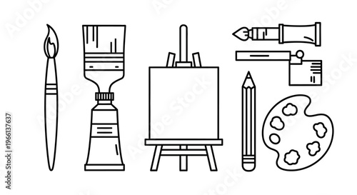 Art supplies on a table top.