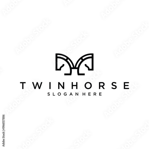 Fotografía Abstract Twin Horse Heads Forming Letter M Logo Design for Modern Branding Ident