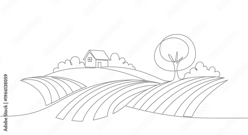 Naklejka premium Rows of agricultural farmland illustration.