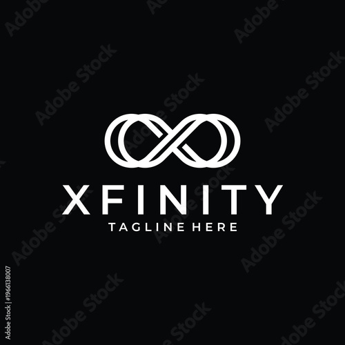 Infinity symbol over abstract elegant brand name text on black background