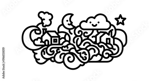 Black line drawing of a house.