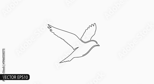 Flying Bird in Simple Line Art.