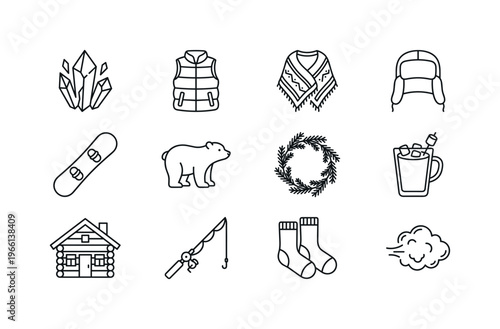 Collection of winter and outdoor activity icons in a grid layout