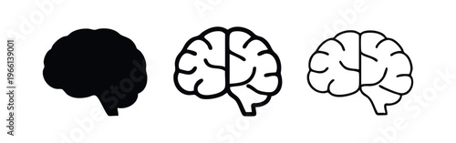 Human Brain Side View Icon Set. Mind, Intelligence, and Psychology Symbol.