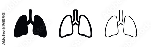 Human Lungs Front View Icon Set. Respiratory System and Health Symbol.