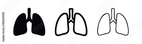 Human Lungs Front View Icon Set. Respiratory System and Health Symbol.
