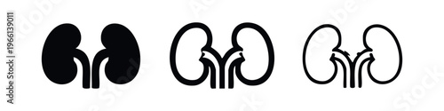 Human Kidneys Front View Icon Set. Renal System and Urology Symbol.