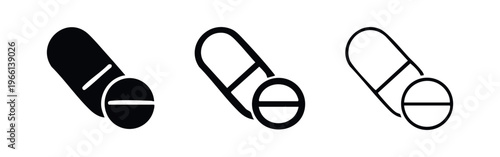 Medical pills and capsule icon set. Pharmaceutical healthcare and drug symbol for treatment and pharmacy.