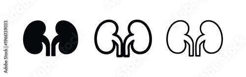 Human Kidneys Front View Icon Set. Renal System and Urology Symbol.