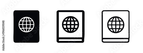 International passport icon set. Travel and identity document symbol for global tourism and official use.