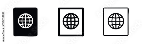 Passport travel document icon set. International identity symbol for global journey, vacation, and security.