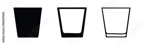 Tumbler glass icon set in solid, outlined, and hand-drawn styles, ideal for beverages, drinks, and bar themes.