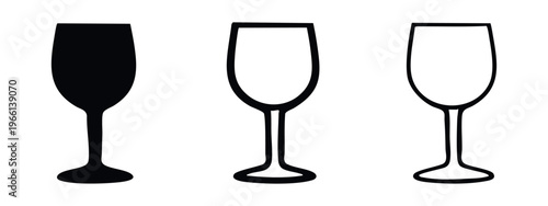 Elegant wine glass icon set in solid, outlined, and hand-drawn styles, perfect for celebrations, dining, and luxury beverages.