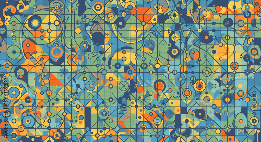Naklejka premium This vibrant and complex pattern evokes a sense of connection and flow. Ideal for backgrounds, digital art, or representing data visualization and int