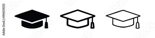 Graduation Cap Icon Set - Education, Academic Achievement and Success Symbol
