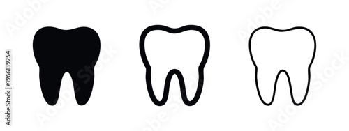 Molar tooth icon set. Dental health and dentistry symbol in flat and outline styles.