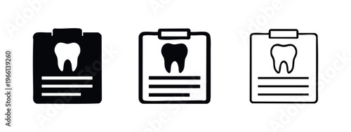 Dental Report Icon Set - Medical Record, Health Document, Tooth Symbol