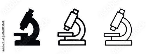 Simple microscope icon set. Scientific research and laboratory equipment symbol in various styles.