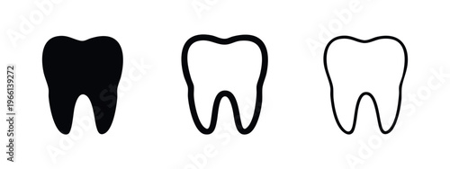 Human molar tooth icon set. Dentistry and oral health symbol with outline and filled variations.