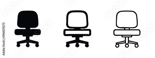 Office chair icon set. Swivel desk chair symbol for workplace and comfort in various styles.