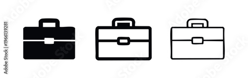 Briefcase icon set. Business and professional work bag symbol for documents and travel.