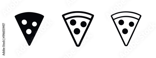 Pizza slice icon set with pepperoni topping, fast food symbol collection for restaurants and delivery