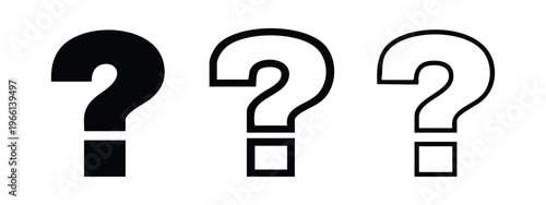 Question mark icon set. Query, confusion, and support symbol in various styles.