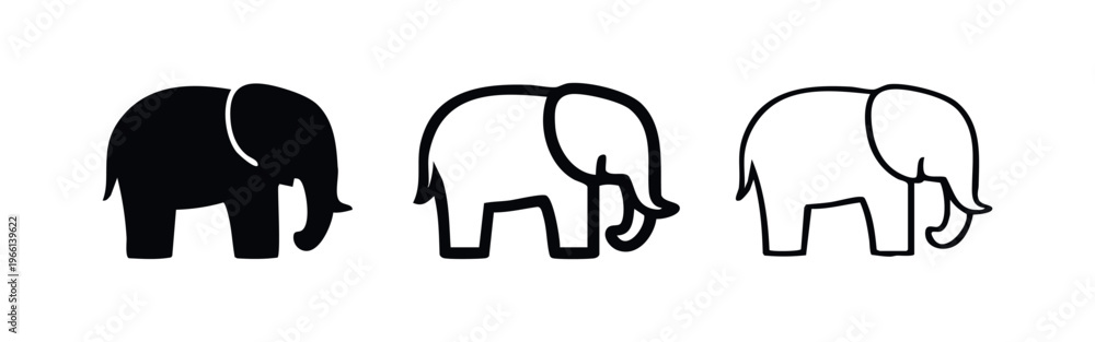 Fototapeta premium Elephant Icon Set - Safari Animal Silhouette Icons, African Wildlife Pictograms
