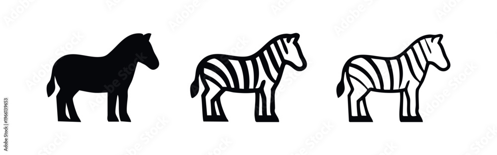Obraz premium Zebra Icon Set with Silhouette and Striped Outline Variations