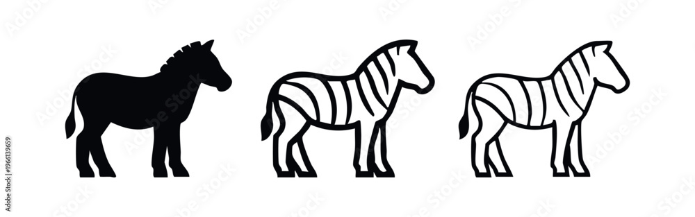 Obraz premium African Zebra Vector Icon Set with Solid and Striped Outline Designs