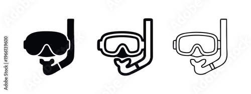 Snorkel and Mask Icon Set - Scuba Diving Gear Pictograms for Water Recreation