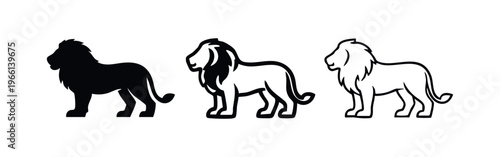 Lion Icon Set - King of the Jungle Silhouette and Outline Styles