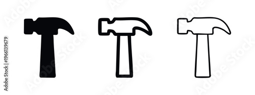 Claw Hammer Tool Icon Set - Construction and Repair Vector Symbols