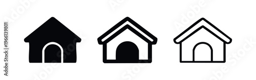 Dog House Icon Set - Pet Shelter and Kennel Symbol for Animal Accommodation