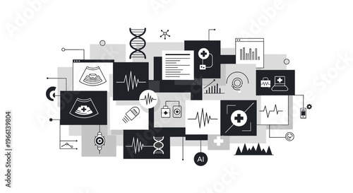 A stark black and white graphic featuring geometric shapes and a simple line. It evokes a sense of clean design and can be used for modern branding or