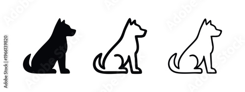 Sitting Dog Icon Set - Canine Pet Silhouette and Outline for Animal Care Design