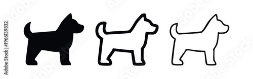 Standing Dog Icon Set - Canine Pet Silhouette and Outline for Animal Care Design