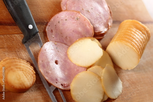 Smoked cheese and sausage slices